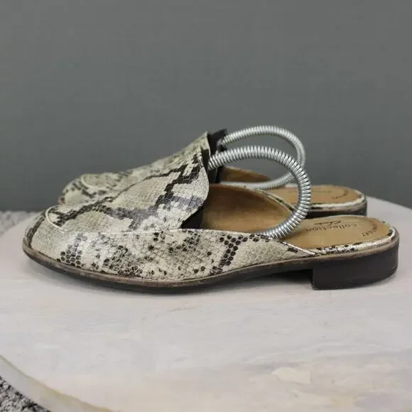Clarks Slip On Mules Womens 8.5 Beige Leather Snake Print - Picture 5 of 9